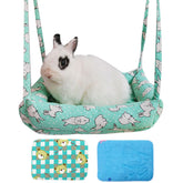 RMNHPTK Rabbit Hammock Swing Small Animal Hanging Swing Hammock Bed with 2 Pads Pet Hammock Swing for Rabbits Guinea Pigs Chinchillas Kitten (Green Rabbit)